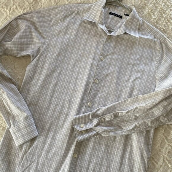 Theory‎ Men's Plaid Windowpane Longsleeved Buttonup Large 16 Shirt Professional - Picture 1 of 4